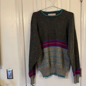 Jantzen Gray and Blue Crewneck Sweater with Colorful Stripes